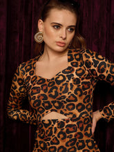 Front Cut Out Bodycon Midi Dress In Leopard Print